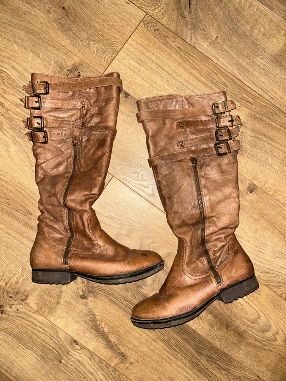 Buckle Strap Boots in Tan